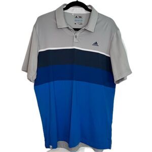 Adidas ClimaCool Men's Blue Gray Medium Polo Golf Shirt Collared Short Sleeve